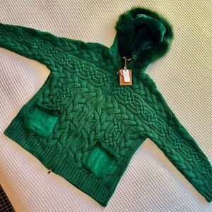 WINTER SALE!!!  Loro Piana Cashmere & Blue Frosted Fox Zippered Cardigan BNWT